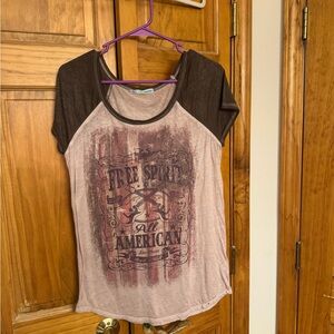 Maurices Pink and Brown Raglan Graphic Tee